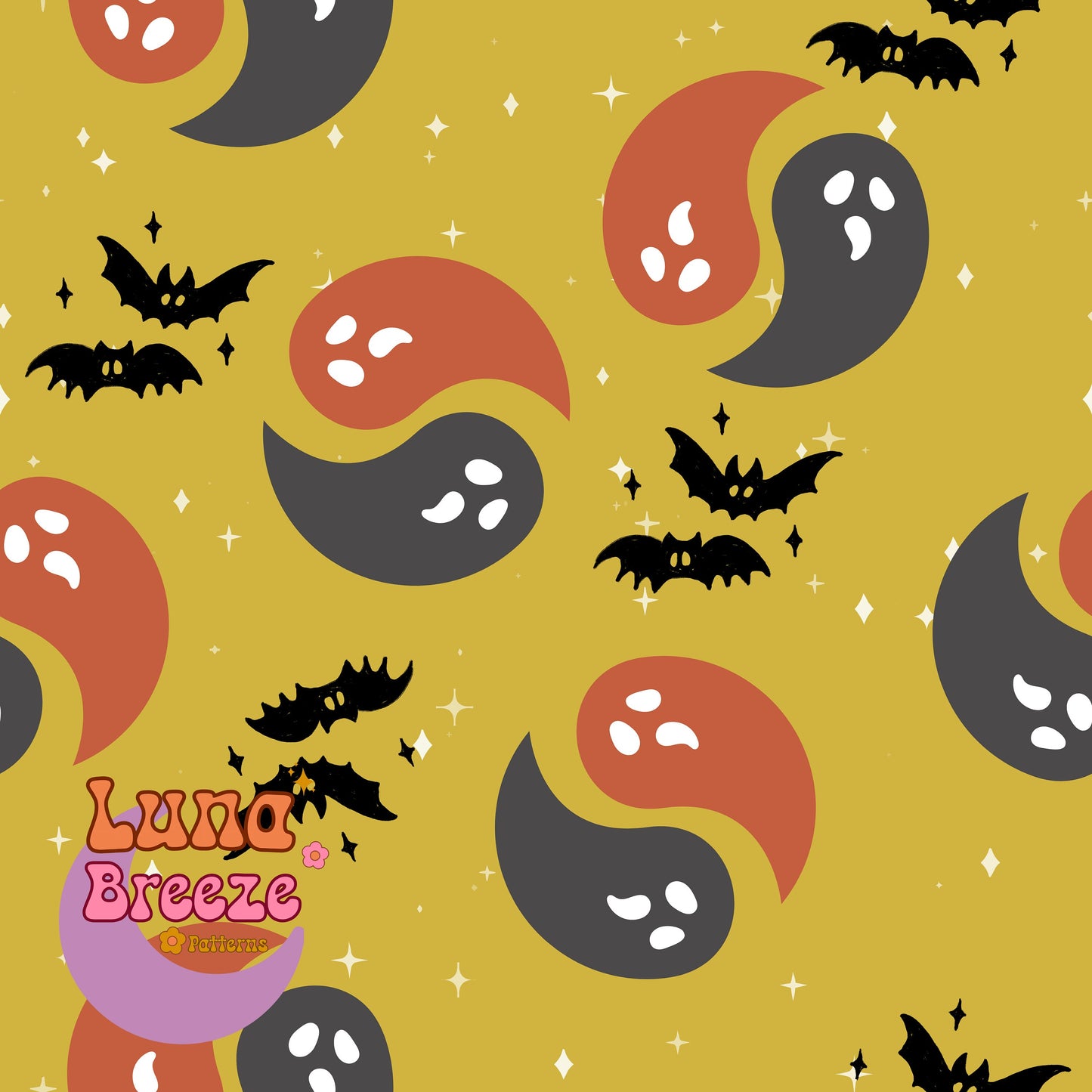 yinyang ghost seamless repeating pattern