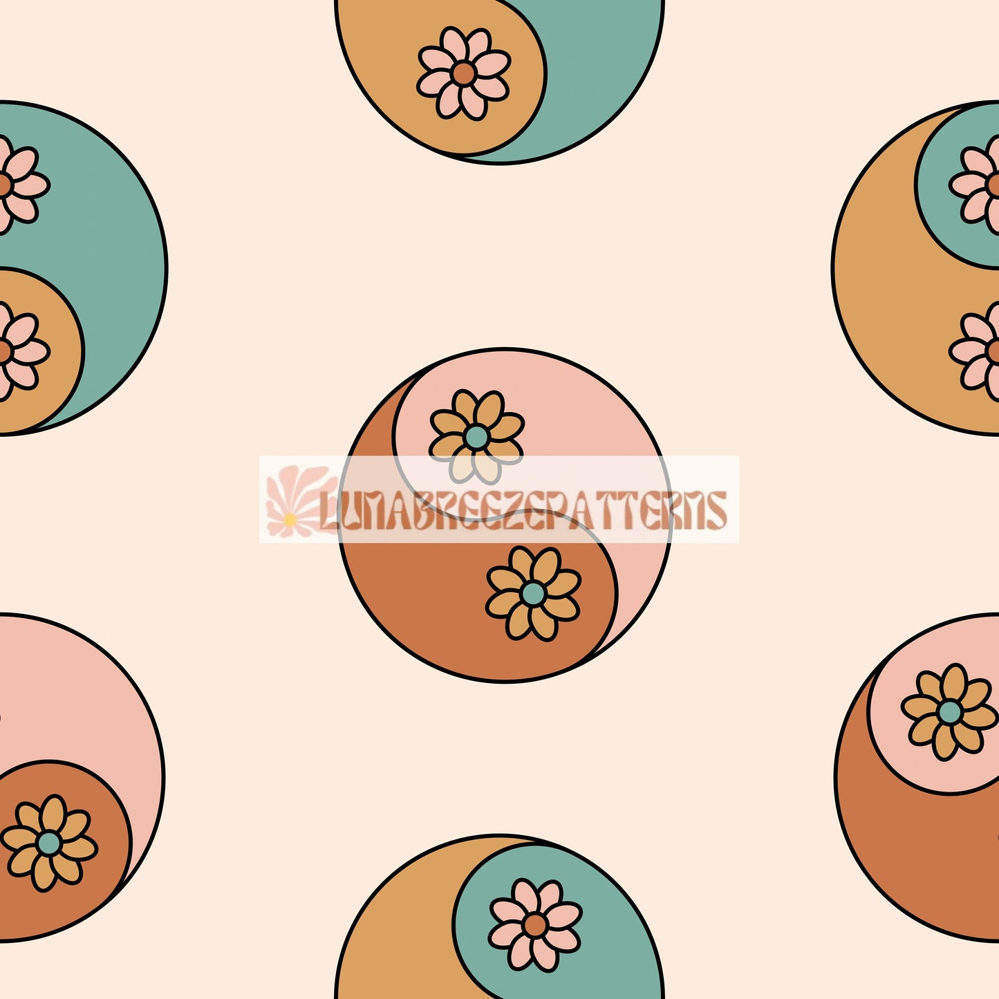 Flower yin Yang seamless repeat pattern