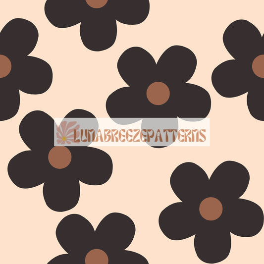 Black daisies seamless repeat pattern