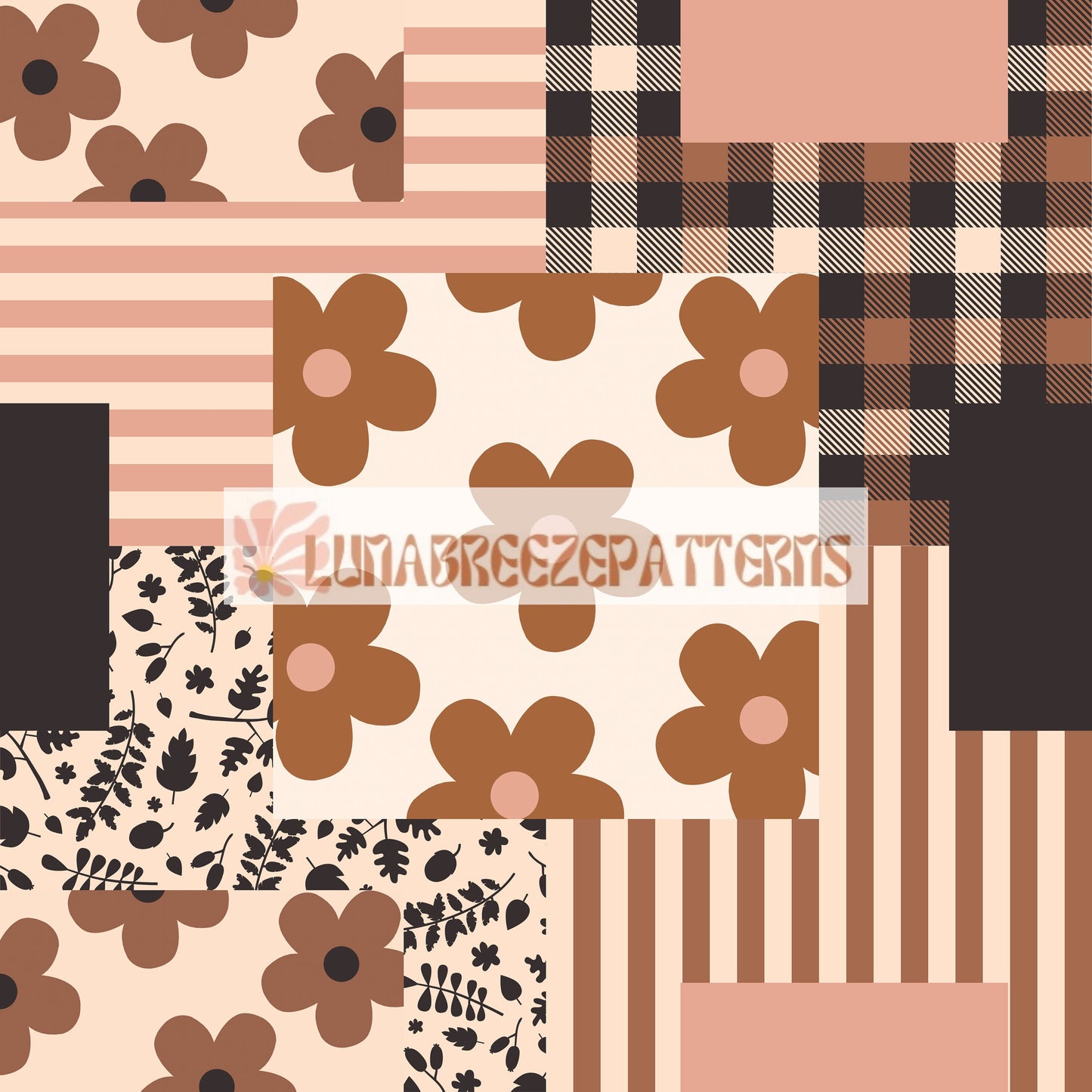 Fall floral patchwork seamless repeat pattern