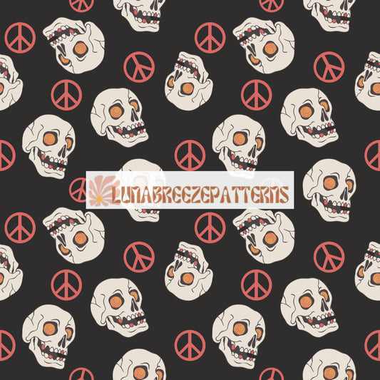 Peace sign skull seamless repeat pattern