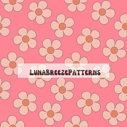 Pink groovy floral seamless repeat pattern