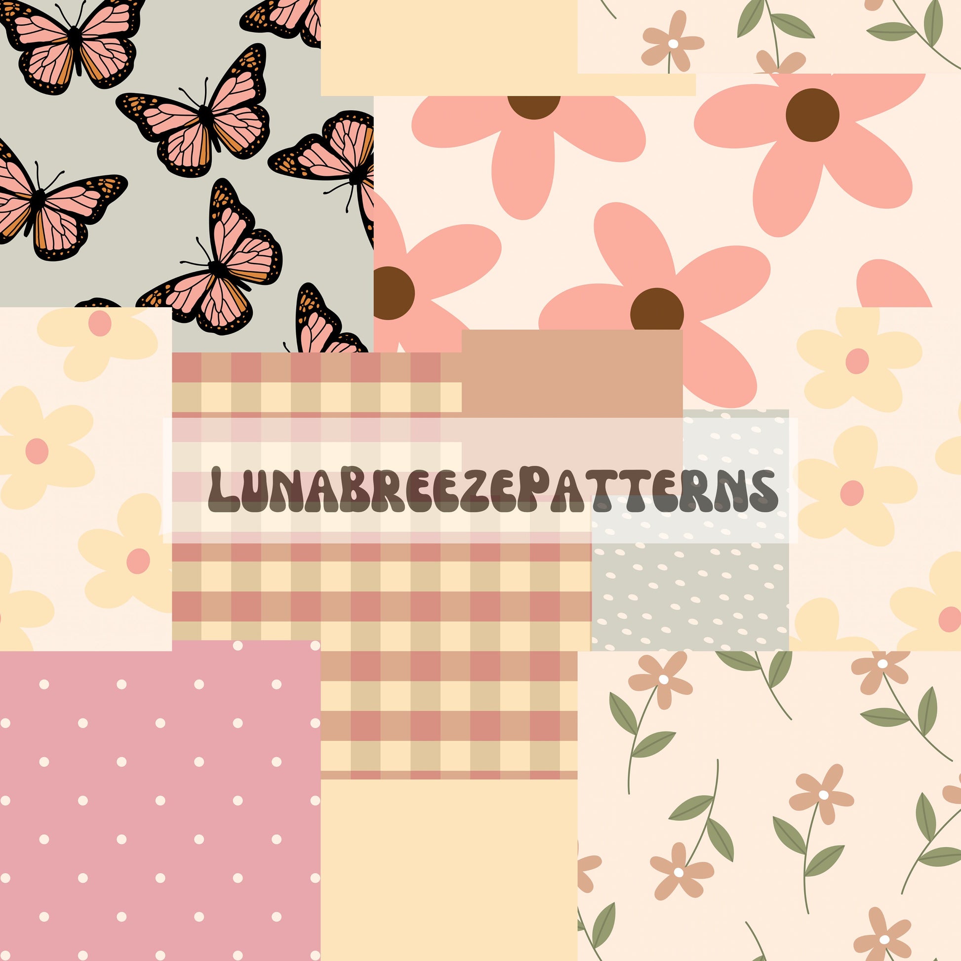 Butterfly dreams patchwork seamless repeat pattern