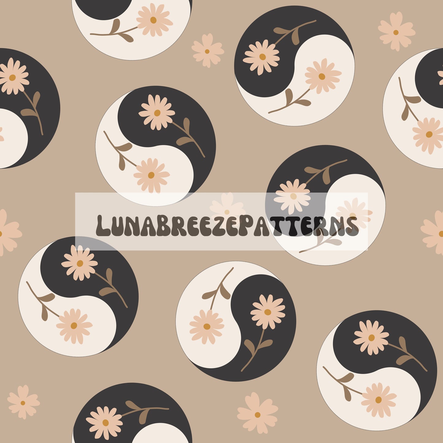 Dainty floral yin Yang seamless repeating pattern