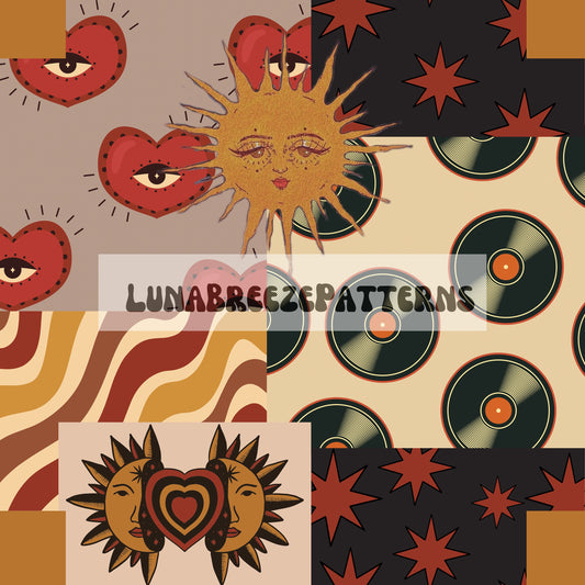 Hippie retro patchwork seamless repeating pattern