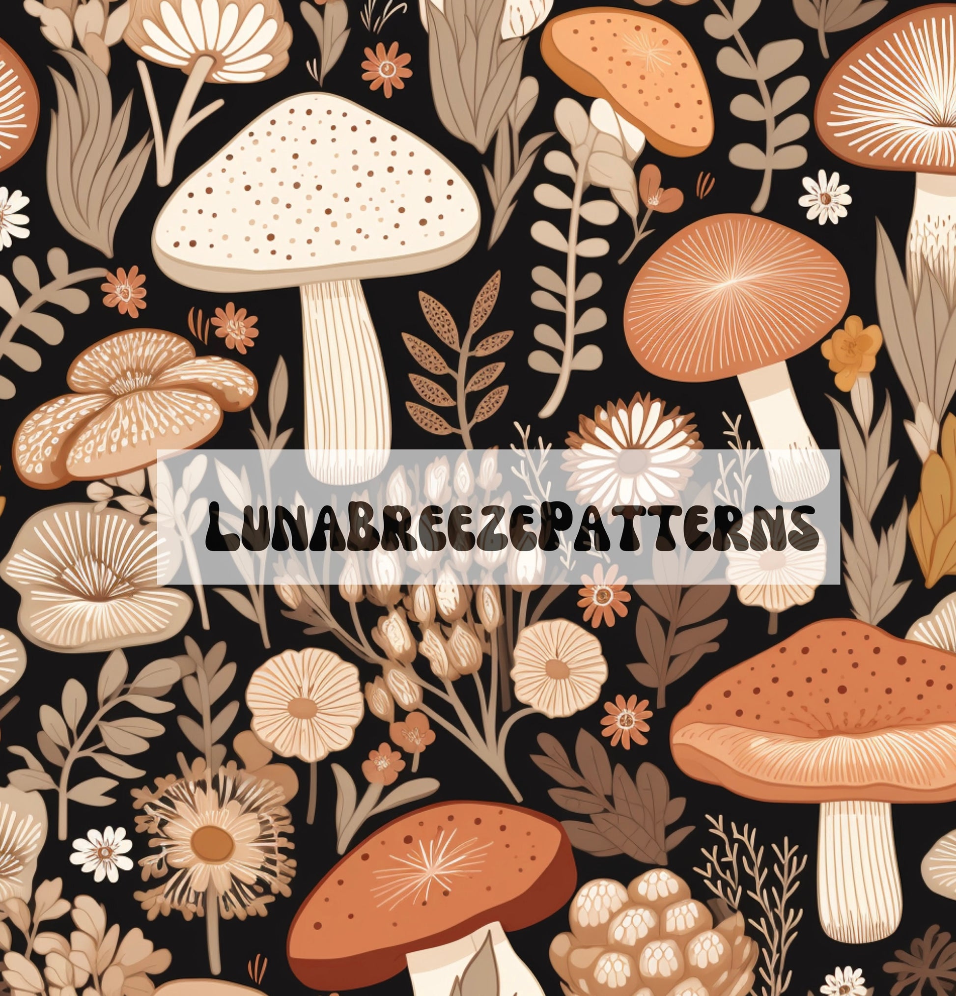 Vintage mushroom seamless repeating pattern