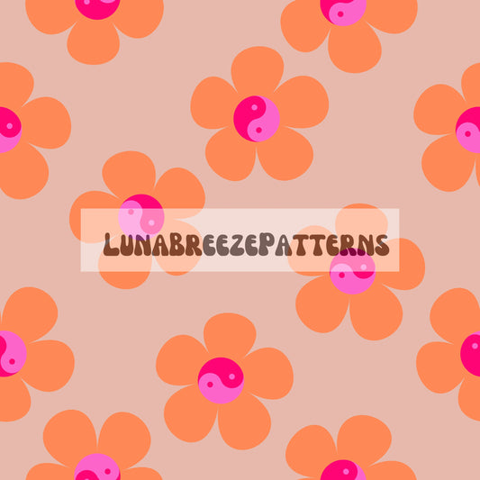 Orange floral yin Yang seamless repeating pattern