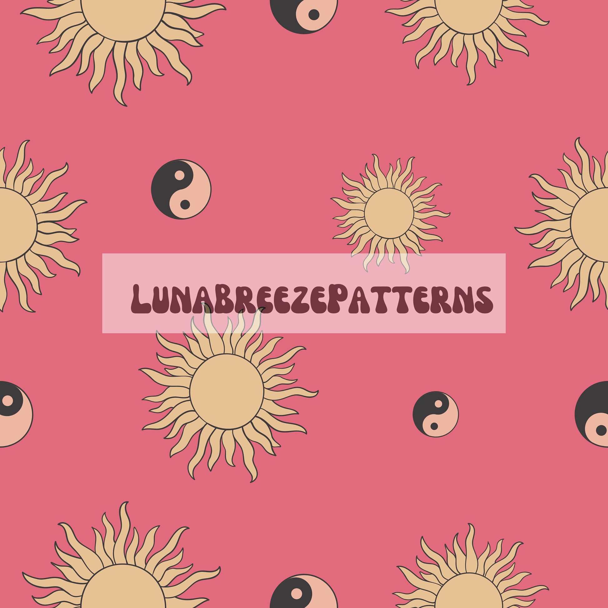 Pink- sun ying Yang seamless repeating pattern