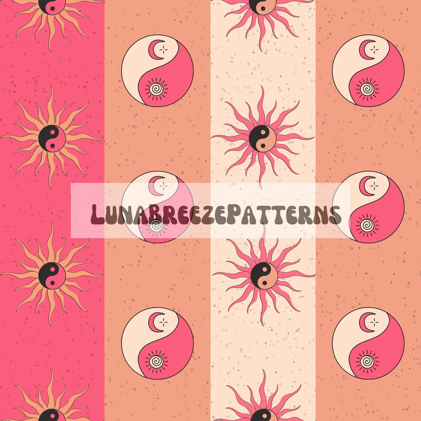 Pink mystic suns stripes seamless repeating pattern