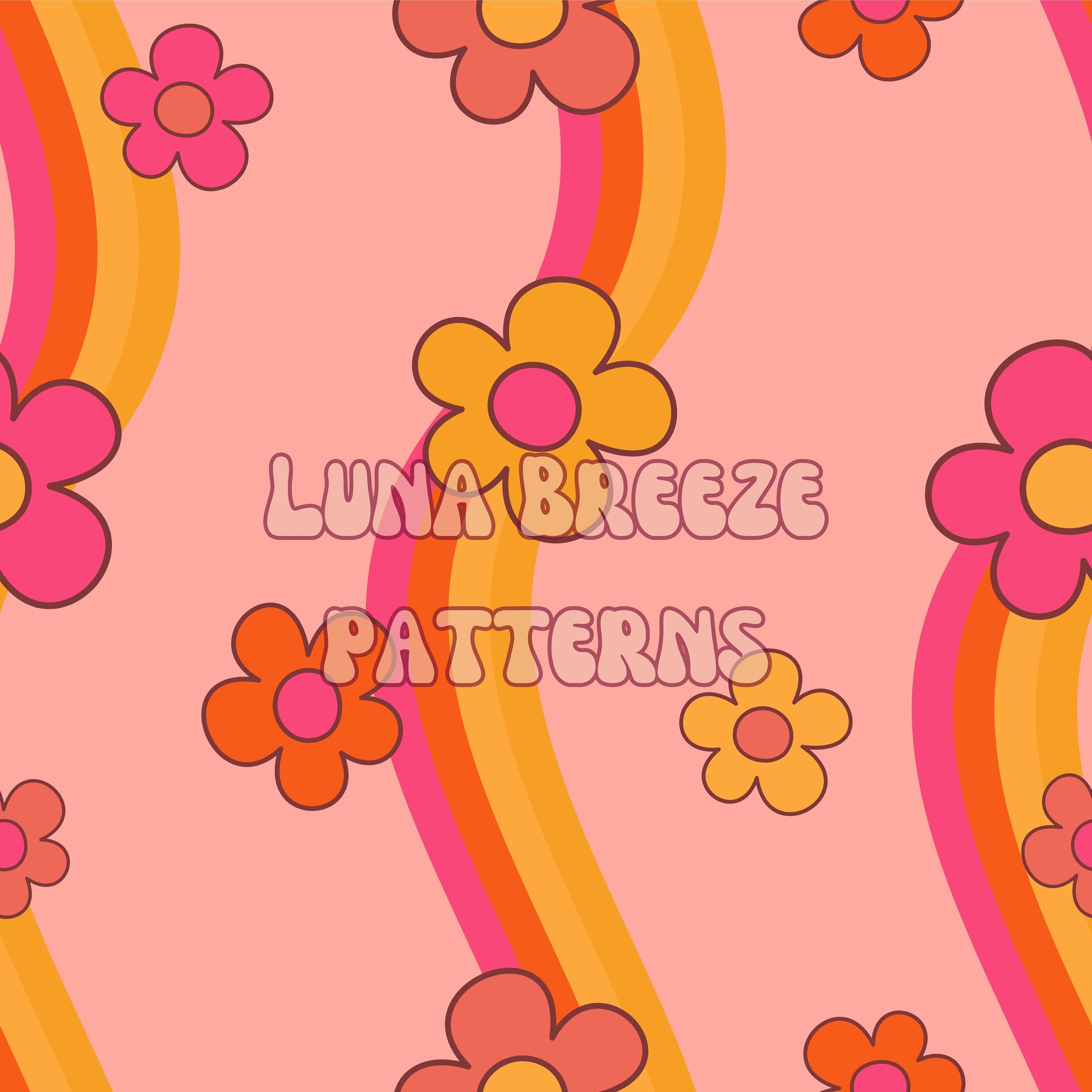 Groovy wavey floral seamless repeating pattern