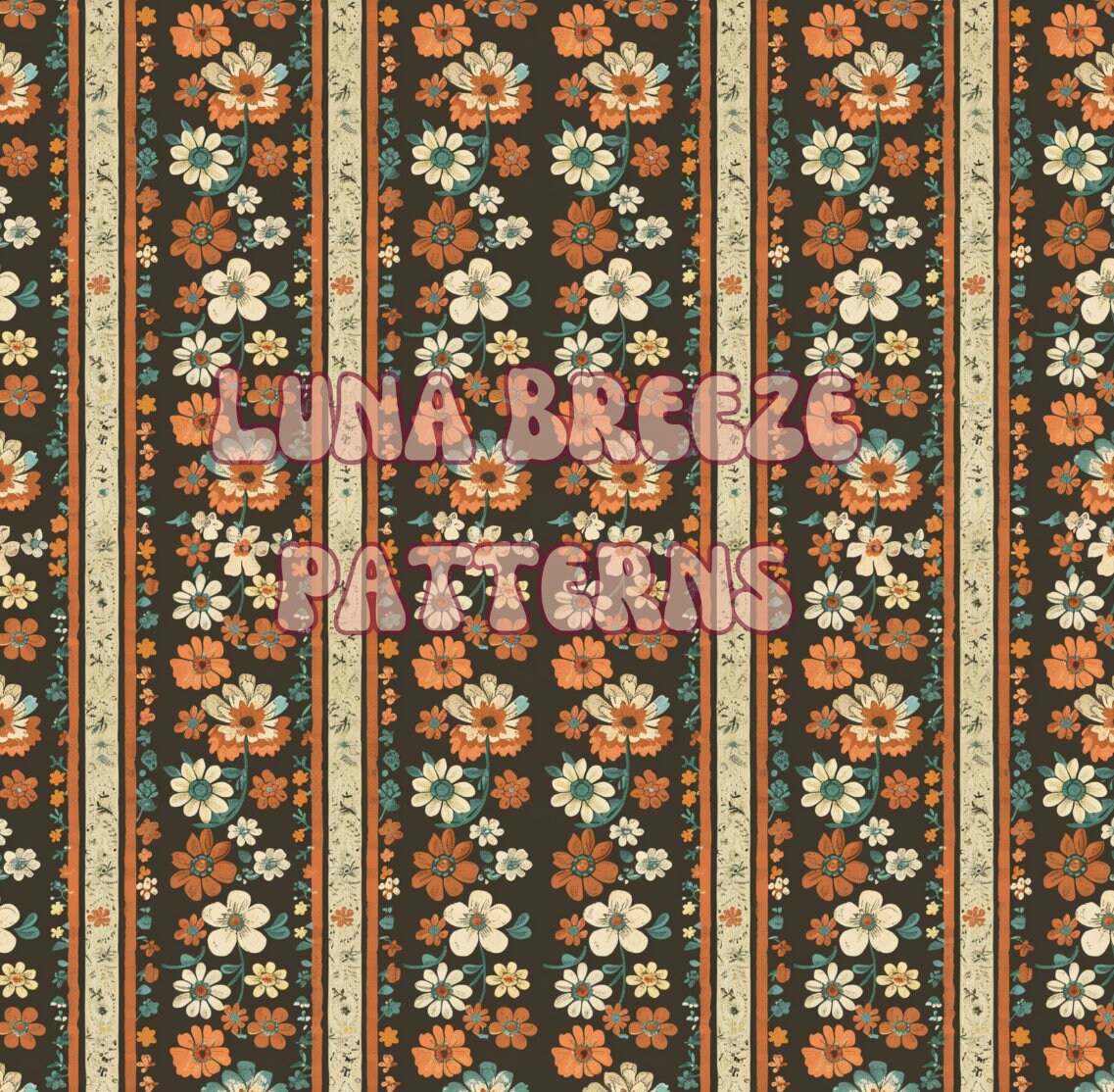 Vintage floral stripe seamless repeating pattern