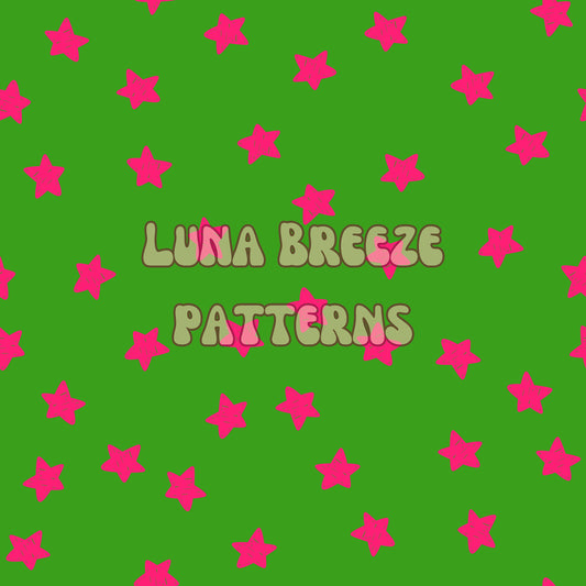 Green pink stars seamless repeating pattern